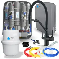 ARI Wasserfilter Set RO7 Slim mit 3-Wege Küchenarmatur Magneto Schwarz matt, 7-stufige Umkehrosmose, Mineralisierung