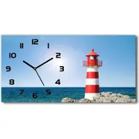 Tulup Wanduhr aus Glas – 60x30 cm - Glasbild - Glasuhr - Gehärtetes Glas - schwarze-zeiger - Leuchtturm