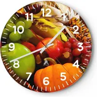 ARTTOR Wanduhr - Rund - Glasuhr - Weidenkorb Obst Gemüse - 40x40cm - Schleichendes Uhrwerk - Lautlos - zum Aufhängen bereit - Dekoration Modern - Wanddekoration aus Glas - C4AR40x40-0406