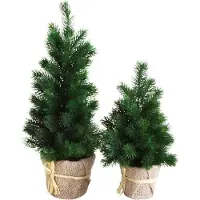 BURI Künstlicher Mini-Weihnachtsbaum 48cm hoch, 23cm Durchmesser, Grün, im Jutetopf
