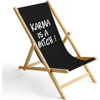 Ferocity Holz Liegestuhl Klappbar Klappliegestuhl Sonnenliege Strandstuhl Wechselbezug Motiv Schwarz Karma [119]