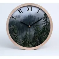 Tulup Holzuhr 25fi cm wanduhr - schwarze Spitzen - Waldnebel