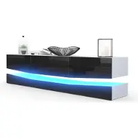 Vladon Lowboard City, Germany, TV-Kommode mit Sockelelement, 1 offenem Fach und 3 Schubkästen, Weiß matt/Schwarz Hochglanz, inkl. LED-Beleuchtung (178 x variabel x 39 cm)
