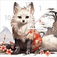 Wallario Design Wanduhr Fuchs mit Kirschblüten aus Echtglas, Größe 30 x 30 cm