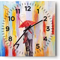 ARTTOR Wanduhr - Quadrat - Glasuhr - Liebhaber Regenschirm - 40x40cm - Schleichendes Uhrwerk - Lautlos - zum Aufhängen bereit - Dekoration Modern - Wanddekoration aus Glas - C4AC40x40-3692