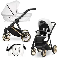 Kunert Kinderwagen IVENTO Sportwagen Babywagen Babyschale Komplettset Kinder Wagen Set 2 in 1 (White Pearl, Rahmenfarbe: Gold)