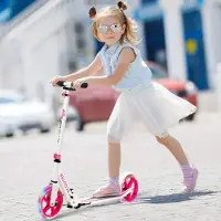 Goplus Faltbare Scooter, Tretroller aus Aluminiumlegierung, mit 2 LED-Rädern, höhenverstellbar, bis zu 100 kg belastbar