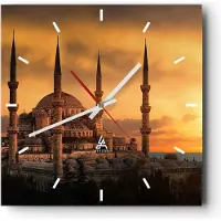 ARTTOR Wanduhr - Quadrat - Glasuhr - Sonnenuntergang istanbul türkei reise - 40x40cm - Schleichendes Uhrwerk - Lautlos - zum Aufhängen bereit - Dekoration Modern - Wanddekoration aus Glas - C3AC40x40-2846