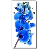 Tulup Glasuhr Wanduhr Küchenuhr Echt-Glas 30x60 Orchidee Blau