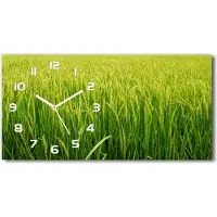 Tulup Wanduhr aus Glas – 60x30 cm - Glasbild - Glasuhr - Gehärtetes Glas - weisse-zeiger - Reisfeld
