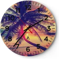 ARTTOR Wanduhr - Rund - Glasuhr - Meer Strand Palme - 40x40cm - Schleichendes Uhrwerk - Lautlos - zum Aufhängen bereit - Dekoration Modern - Wanddekoration aus Glas - C4AR40x40-3925