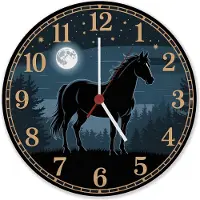 Speecheese Pferdeträume Pferd Vollmond im Wald Wanduhr aus Alu für Pferdefans