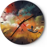 ARTTOR Wanduhr - Rund - Glasuhr - Abstraktion Boot - 40x40cm - Schleichendes Uhrwerk - Lautlos - zum Aufhängen bereit - Dekoration Modern - Wanddekoration aus Glas - C3AR40x40-3803