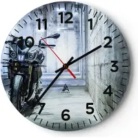 ARTTOR Wanduhr - Rund - Glasuhr - Motorrad retro klassisch - 40x40cm - Schleichendes Uhrwerk - Lautlos - zum Aufhängen bereit - Dekoration Modern - Wanddekoration aus Glas - C4AR40x40-2523