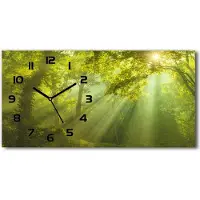 Tulup Wanduhr aus Glas – 60x30 cm - Glasbild - Glasuhr - Gehärtetes Glas - schwarze-zeiger - Wald in der Sonne