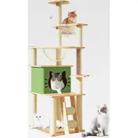 Markenlos 140CM Katzenbaum-Mit Katzenkratzbaum,2 Raumkapsel,Kratzsäule,1Leiter,1Höhle,1Katzenspielzeug,1Plattformen,Kratzbaum Beige（Tragfähigkeit 20 kg）
