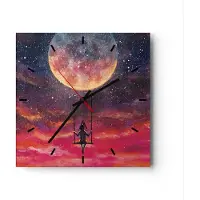 ARTTOR Wanduhr - Quadrat - Glasuhr - Mond Schaukel Frau - 40x40cm - Schleichendes Uhrwerk - Lautlos - zum Aufhängen bereit - Dekoration Modern - Wanddekoration aus Glas - C3AC40x40-5095