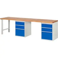 RAU Werkbank mit 6 Schubladen - Vollauszug - 180:4 / 360:2 - 890 x 3.000 x 700 mm (HxBxT) - Traglast 1.000 kg - Buche