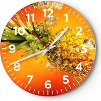 ARTTOR Wanduhr - Rund - Glasuhr - Karibik ananas frucht gesund - 40x40cm - Schleichendes Uhrwerk - Lautlos - zum Aufhängen bereit - Dekoration Modern - Wanddekoration aus Glas - C4AR40x40-2209