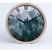 Tulup Holzuhr 30fi cm wanduhr - schwarze Spitzen - Nebel in den Wald über