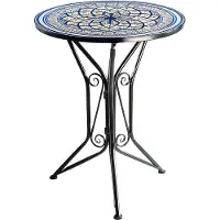 Locker Kobolo Gartentisch mit Platte Höhe 68 cm Durchmesser 55 cm - Mediterran in Mosaikoptik rund Metall klappbar Gartenmöbel Terrassentisch Balkonmöbel
