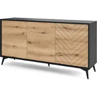 Masseno Kommode DIAMANTE 154 cm Sideboard mit 3 Türen für Wohnzimmer Schlafzimmer Modern 154x39x77 cm Schwarz / Goldfarben