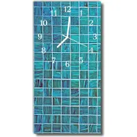 Tulup Glasuhr Wanduhr Küchenuhr Echt-Glas 30x60 Blaue Fliesen Blau