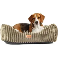 BOUTIQUEZOO Boutique ZOO Hundebett S 75x65 cm | Weiches Hundesofa mit Kissen | Wildlederoptik | Waschbar & Rutschfest | Farbe: Olivgrün