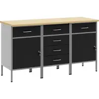 vidaXL Möbel 3-teiliges Werkbank-Set in Schwarz und Grau aus Holzwerkstoff und Stahl - Werkbänke 3321370