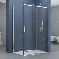 Doporro Eckdusche 80x120x195cm chrom Duschkabine Duschabtrennung ESG-Sicherheitsglas Klarglas Schiebetür inkl. Easy-Clean-Beschichtung Einstieg Links Rav18K