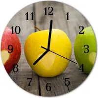Tulup Glasuhr Wanduhr Küchenuhr Echt-Glas 30fi cm Äpfeln mehrfarbig