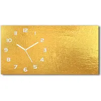 Tulup Wanduhr aus Glas – 60x30 cm - Glasbild - Glasuhr - Gehärtetes Glas - weisse-zeiger - Goldene Folie Hintergrund