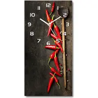 Tulup Wanduhr aus Glas – 30x60 cm - Glasbild - Glasuhr - Gehärtetes Glas -Chilischoten