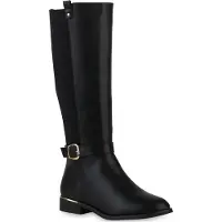 Van Hill Damen Leicht Gefütterte Reiterstiefel Schnallen Freizeit Schuhe 840544, Farbe: Schwarz, Größe: 36