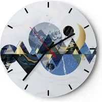 ARTTOR Wanduhr - Rund - Glasuhr - Abstraktion Geometrisch Berge - 30x30cm - Schleichendes Uhrwerk - Lautlos - zum Aufhängen bereit - Dekoration Modern - Wanddekoration aus Glas - C3AR30x30-4814