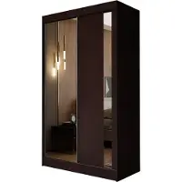 Masseno Schiebetürenschrank GRAZIA 120 cm Kleiderschrank Schlafzimmer Schrank 2-türig mit Spiegel Wengefarben