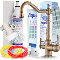 ARI 3-Wege-Küchenarmatur Retro mit Wasserfilter AP2-C405-SG, separater Auslauf für gefiltertes Wasser, 360° schwenkbar, Einlochmontage, Keramikventil