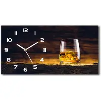 Tulup Wanduhr aus Glas – 60x30 cm - Glasbild - Glasuhr - Gehärtetes Glas - weisse-zeiger - Bourbon in einem Glas