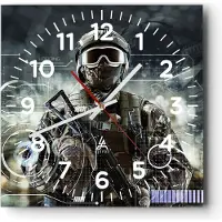 ARTTOR Wanduhr - Quadrat - Glasuhr - Soldat Gewehr - 30x30cm - Schleichendes Uhrwerk - Lautlos - zum Aufhängen bereit - Dekoration Modern - Wanddekoration aus Glas - C4AC30x30-4071