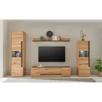 Empinio24 Wohnwand Eiche 310 cm 4-teilig Nr 19 mit Beleuchtung Boston