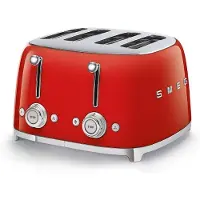 Smeg Edelstahl Toaster 4 Scheiben 6 Modi, Hochglanz, Auftaufunkton, 4 kurze Schlitze, für 4 Scheiben, 2000,00 W, Auftauen, Rösten, Stopp - Rot