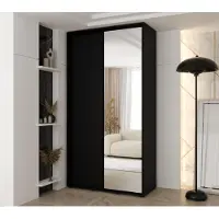 MINIO go for it , Kleiderschrank VADO, 130x235,2x60 cm, 2 Schiebetüren (1 Spiegel), 6 Einlegeböden, 2 Metallstangen, Schwarz Matt