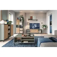 Lomadox Wohnzimmer komplett Set inkl. Couchtisch in grau-grün mit Eiche PARMA-129, 5-teilig