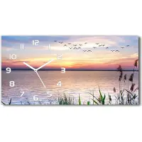 Tulup Wanduhr aus Glas – 60x30 cm - Glasbild - Glasuhr - Gehärtetes Glas - weisse-zeiger - See Westen