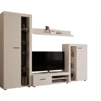 Mirjan 24 Wohnwand Farso, Design Wohnzimmer-Set, Schrankwand, Mediawand, Modernes Anbauwand (ohne Beleuchtung, Sandbeige)