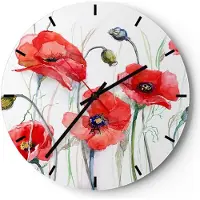 ARTTOR Wanduhr - Rund - Glasuhr - Blume Mohn Wiese - 40x40cm - Schleichendes Uhrwerk - Lautlos - zum Aufhängen bereit - Dekoration Modern - Wanddekoration aus Glas - C3AR40x40-3584