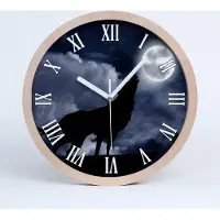 Tulup Holzuhr 25fi cm wanduhr - weiße Spitzen - heulender Wolf voll