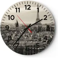 ARTTOR Wanduhr - Rund - Glasuhr - Paris Stadt Zuhause - 40x40cm - Schleichendes Uhrwerk - Lautlos - zum Aufhängen bereit - Dekoration Modern - Wanddekoration aus Glas - C4AR40x40-3615