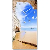 Tulup Wanduhr aus Glas – 30x60 cm - Glasbild - Glasuhr - Gehärtetes Glas -Höhle am Meer