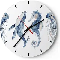 ARTTOR Wanduhr - Rund - Glasuhr - Tiere Marine Kinder - 30x30cm - Schleichendes Uhrwerk - Lautlos - zum Aufhängen bereit - Dekoration Modern - Wanddekoration aus Glas - C3AR30x30-4262